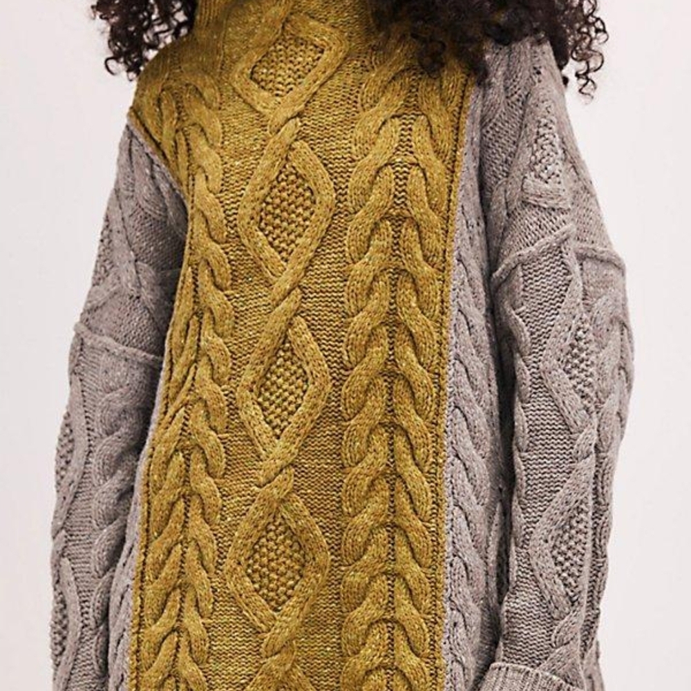 Free People Anthropologie Gray and Green Cable Knit Tunic Sz Large Baggy